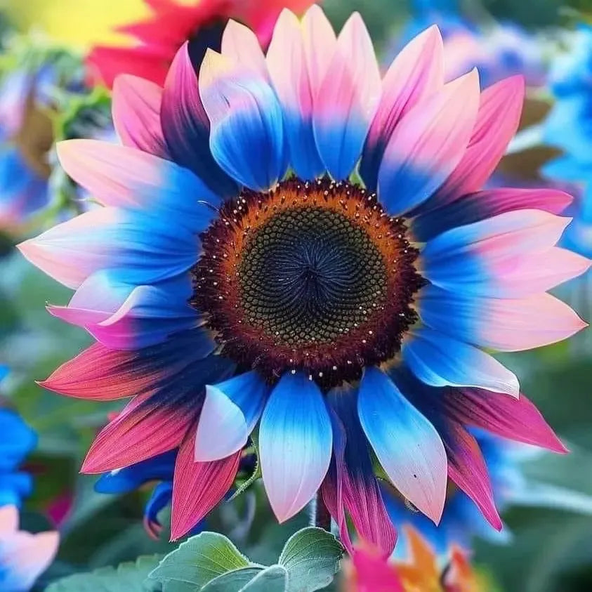50 Twin-Blossom Blue Over Pink Sunflower Seeds - Rare Bicolor Blooms - Heirloom Pollinator Flower - Easy to Grow