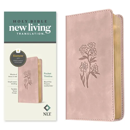 NLT Pocket Thinline Bible, Filament Enabled (Leatherlike, Blush Pink Flowers, Red Letter)