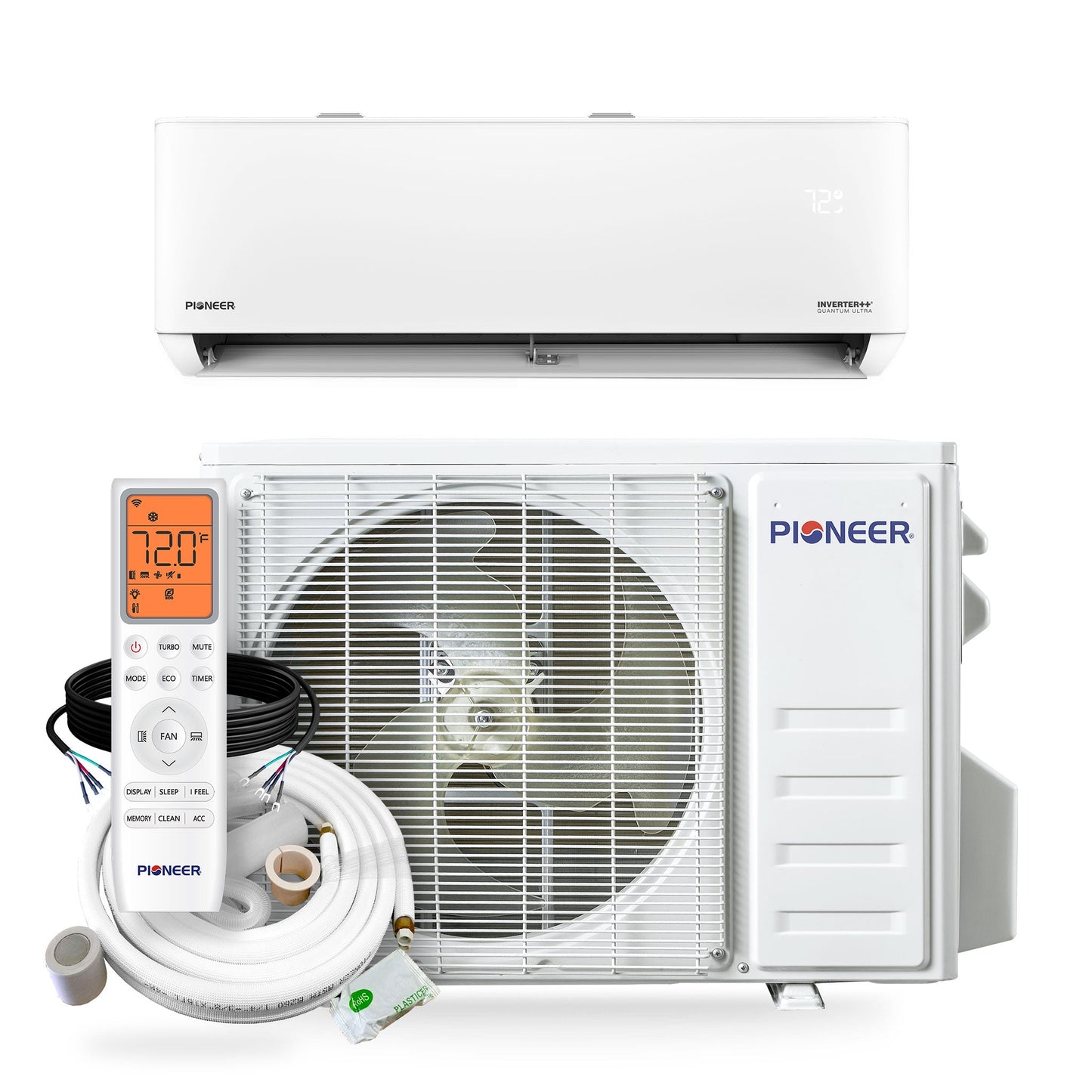 Pioneer® Quantum Ultra™ 9,000 BTU 24 SEER2 115V High-Wall Ductless Energy-Star Mini-Split Air Conditioner Inverter Heat Pump Full Set