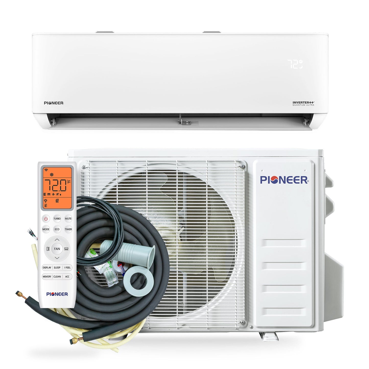 Pioneer® Quantum Ultra™ 24,000 BTU 23 SEER2 230V High-Wall Ductless Energy-Star Mini-Split Air Conditioner Inverter Heat Pump Full Set