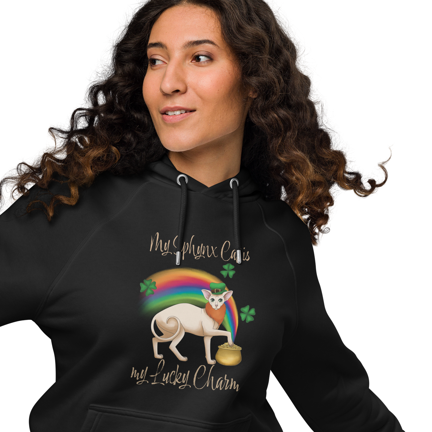 "MY SPHYNX IS MY LUCKY CHARM" WOMEN'S ECO HOODIE