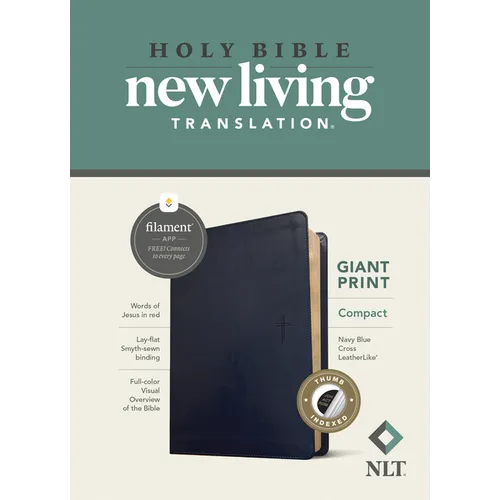 NLT Compact Giant Print Bible, Filament Enabled (Leatherlike, Navy Blue Cross, Indexed, Red Letter)