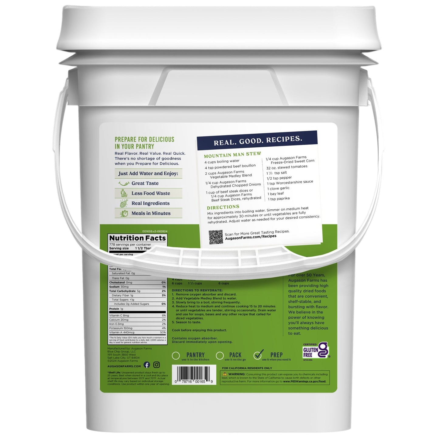 Vegetable Medley Blend 4 Gallon Pail, 778 Servings