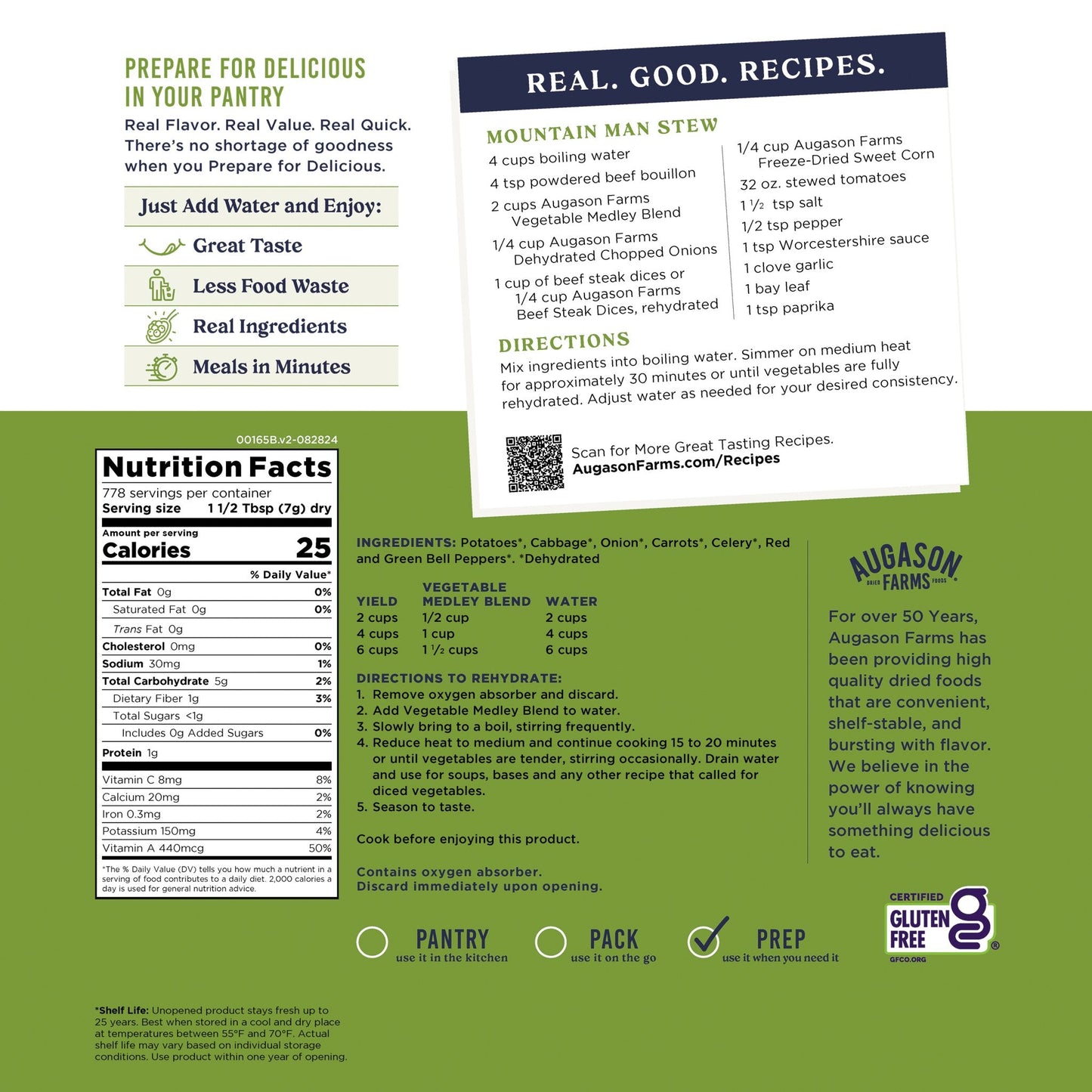 Vegetable Medley Blend 4 Gallon Pail, 778 Servings