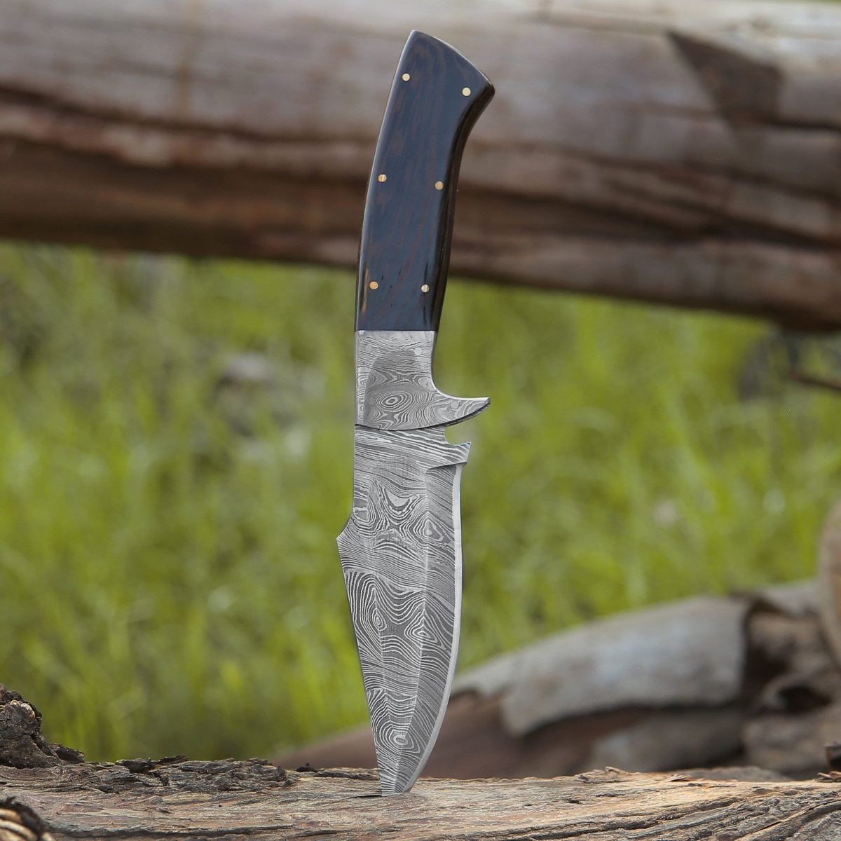 Vesper Damascus Hunting Knife with Exotic Wenge Wood Handle & Sheath