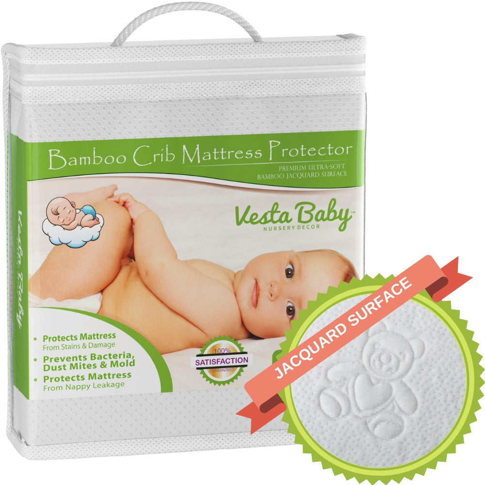 Jacquard Bamboo Crib Mattress Protector 52x28 in - Vesta Baby - Little Red General Store