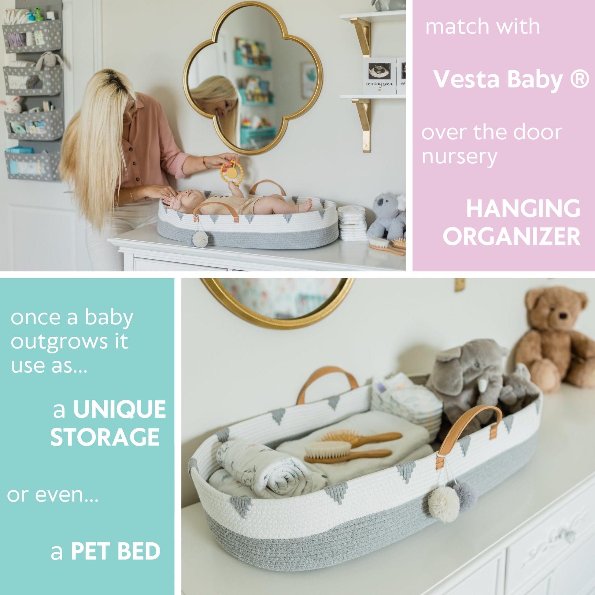 Cotton Rope Baby Changing Basket Set - Vesta Baby - Little Red General Store