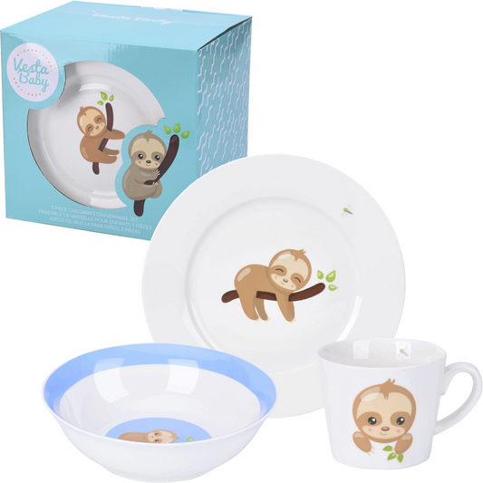 3 Piece Kids Ceramic Dinnerware Set - Sloth - Vesta Baby - Little Red General Store
