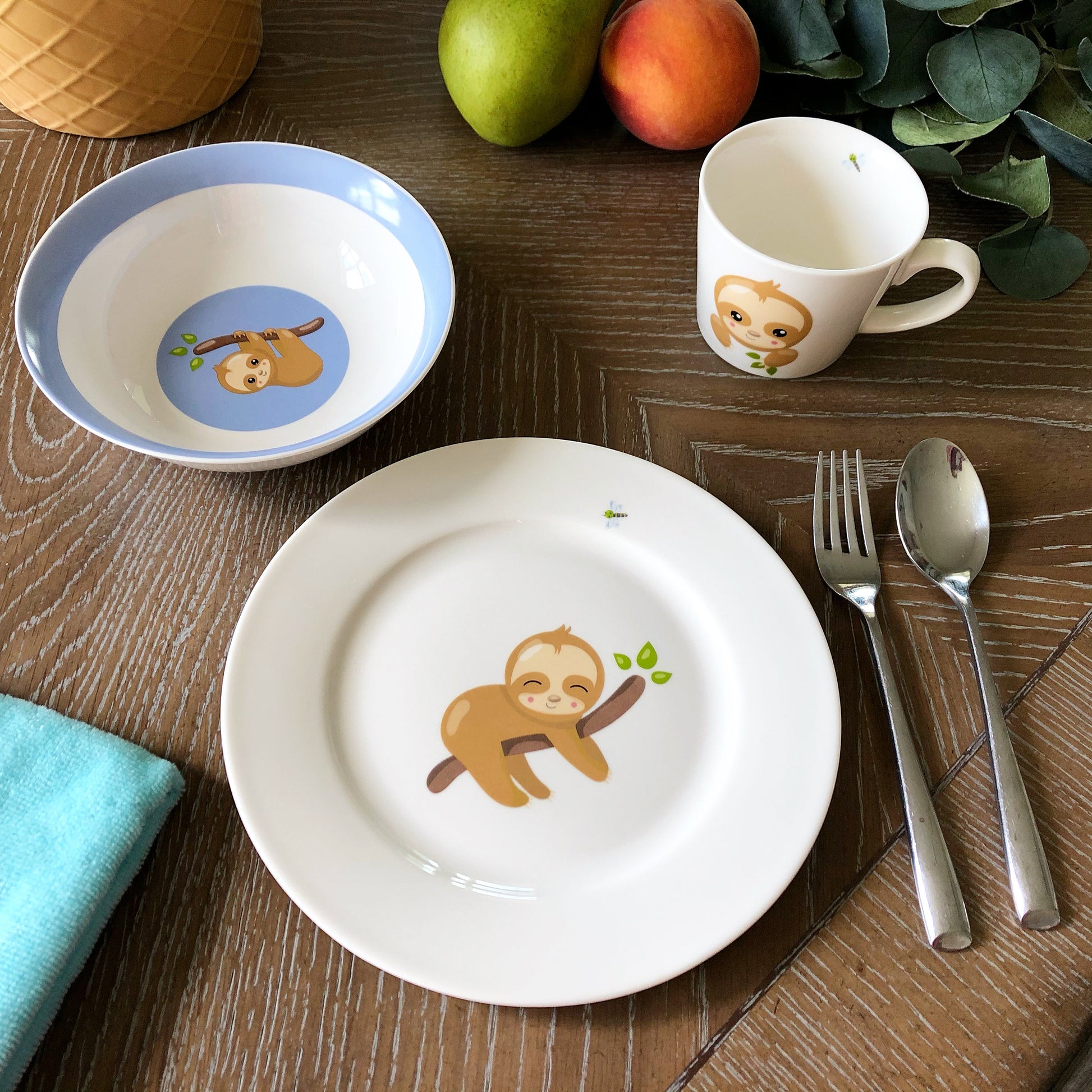 3 Piece Kids Ceramic Dinnerware Set - Sloth - Vesta Baby - Little Red General Store