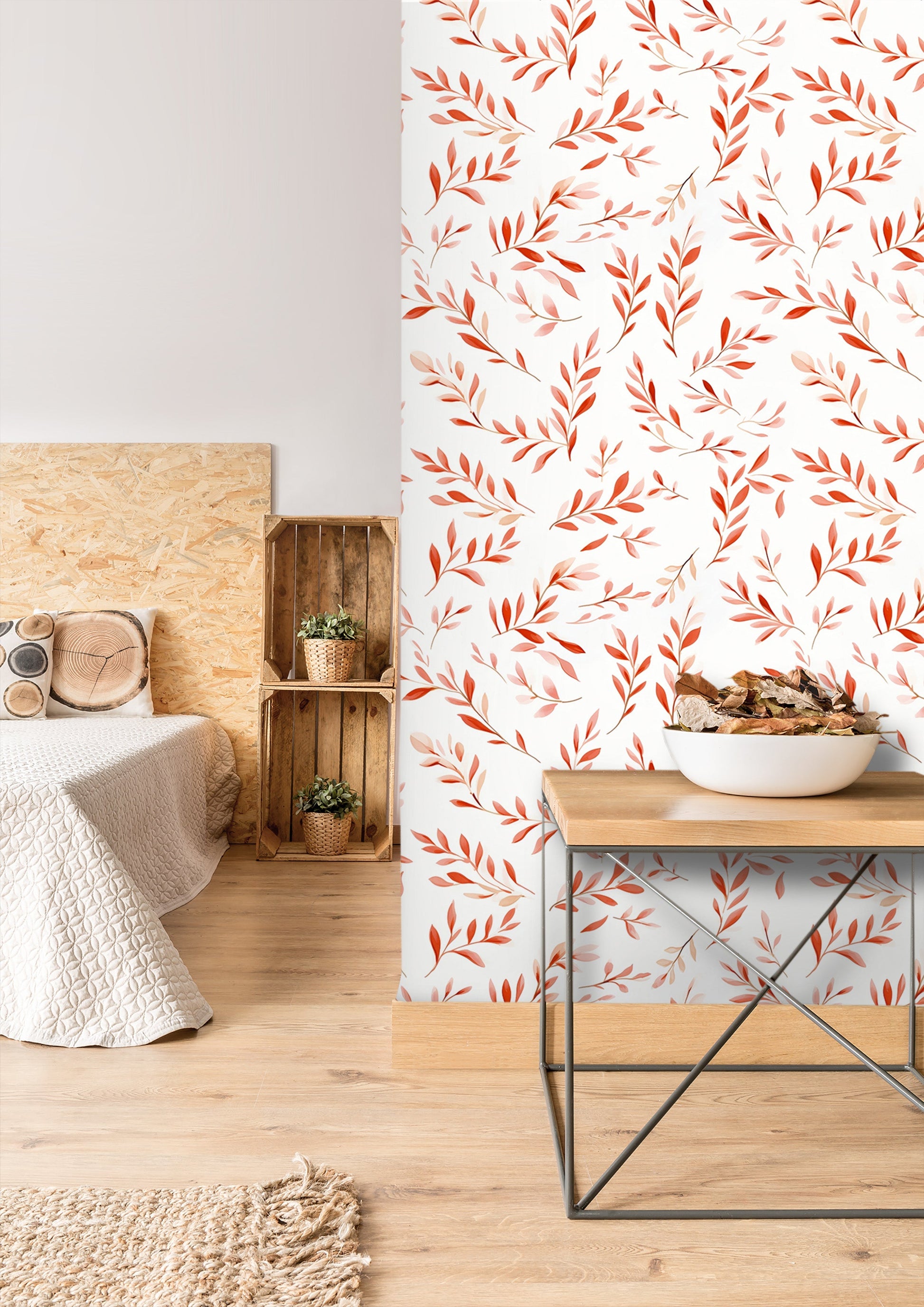 Watercolor Red Leaves Wallpaper - Vesta Baby - Little Red General Store