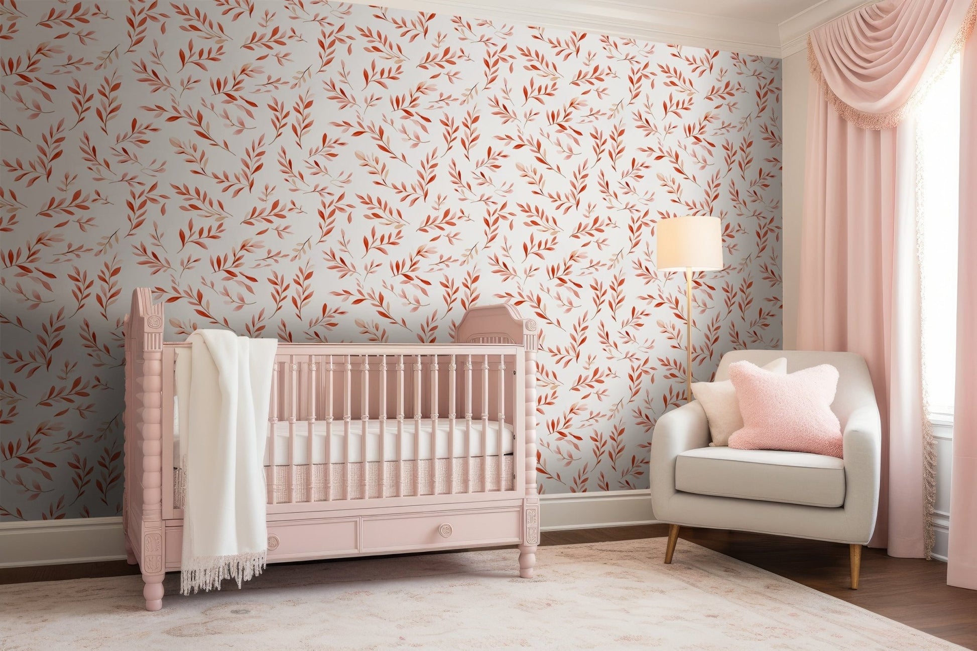 Watercolor Red Leaves Wallpaper - Vesta Baby - Little Red General Store