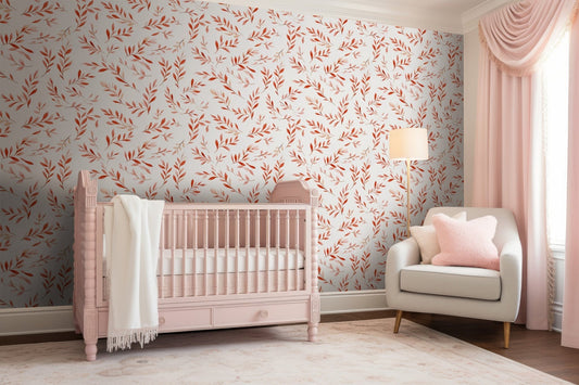 Watercolor Red Leaves Wallpaper - Vesta Baby - Little Red General Store