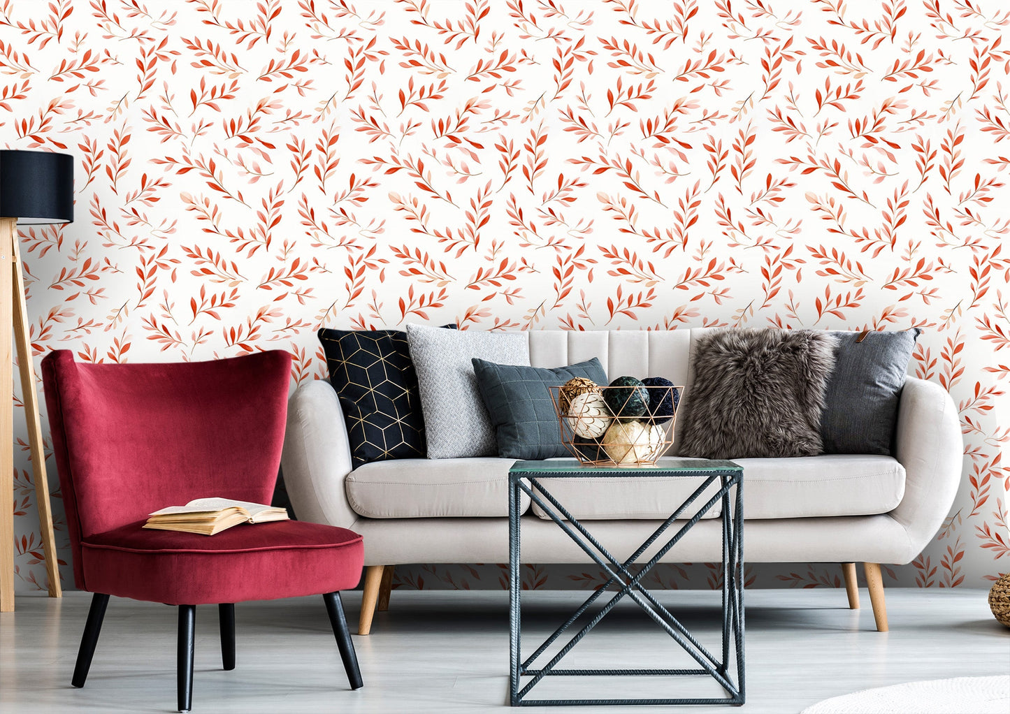 Watercolor Red Leaves Wallpaper - Vesta Baby - Little Red General Store