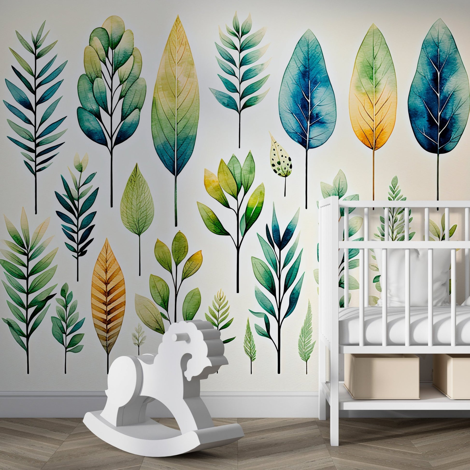 Watercolor Leaves Mural - Vesta Baby - Little Red General Store