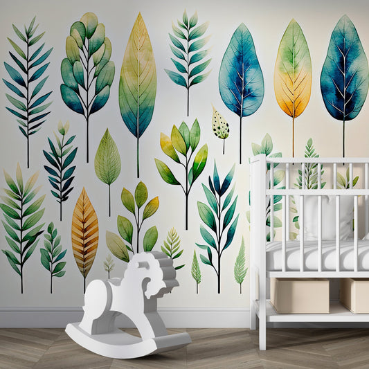 Watercolor Leaves Mural - Vesta Baby - Little Red General Store