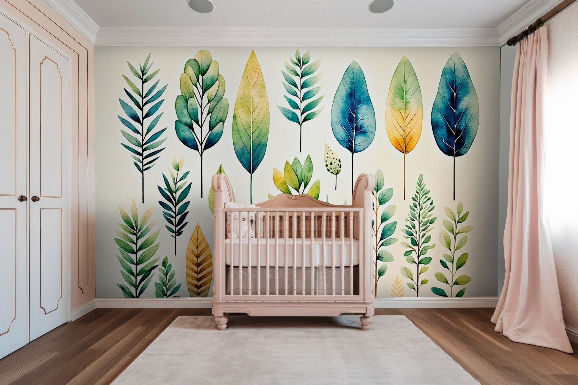 Watercolor Leaves Mural - Vesta Baby - Little Red General Store