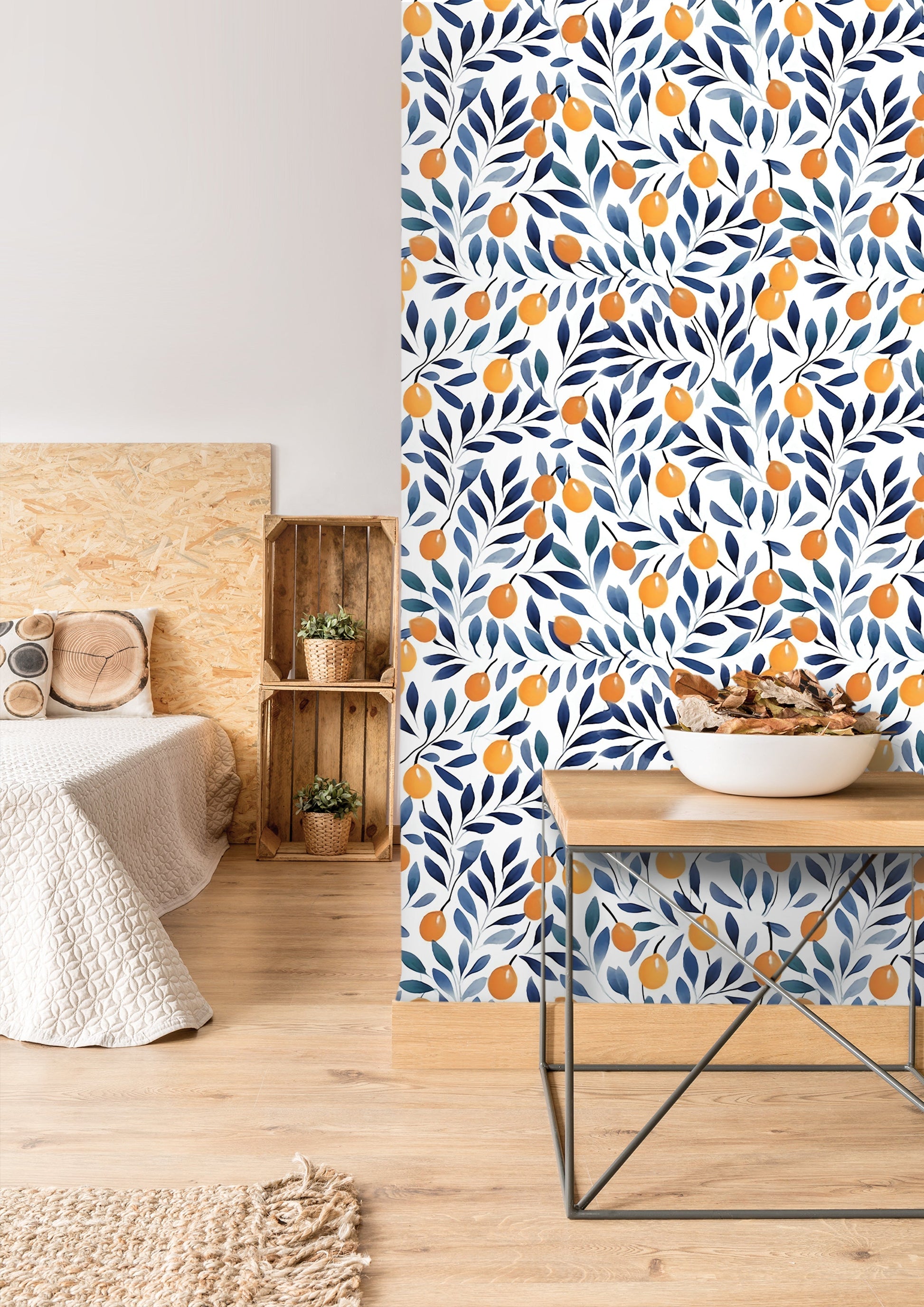 Watercolor Orange Fruit Wallpaper - Vesta Baby - Little Red General Store