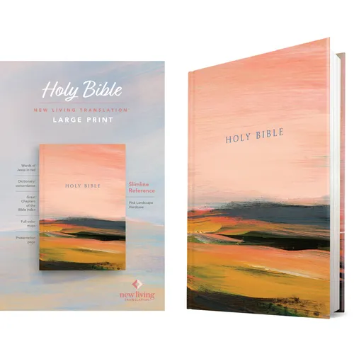NLT Large Print Slimline Reference Bible (Hardcover, Pink Landscape, Red Letter)