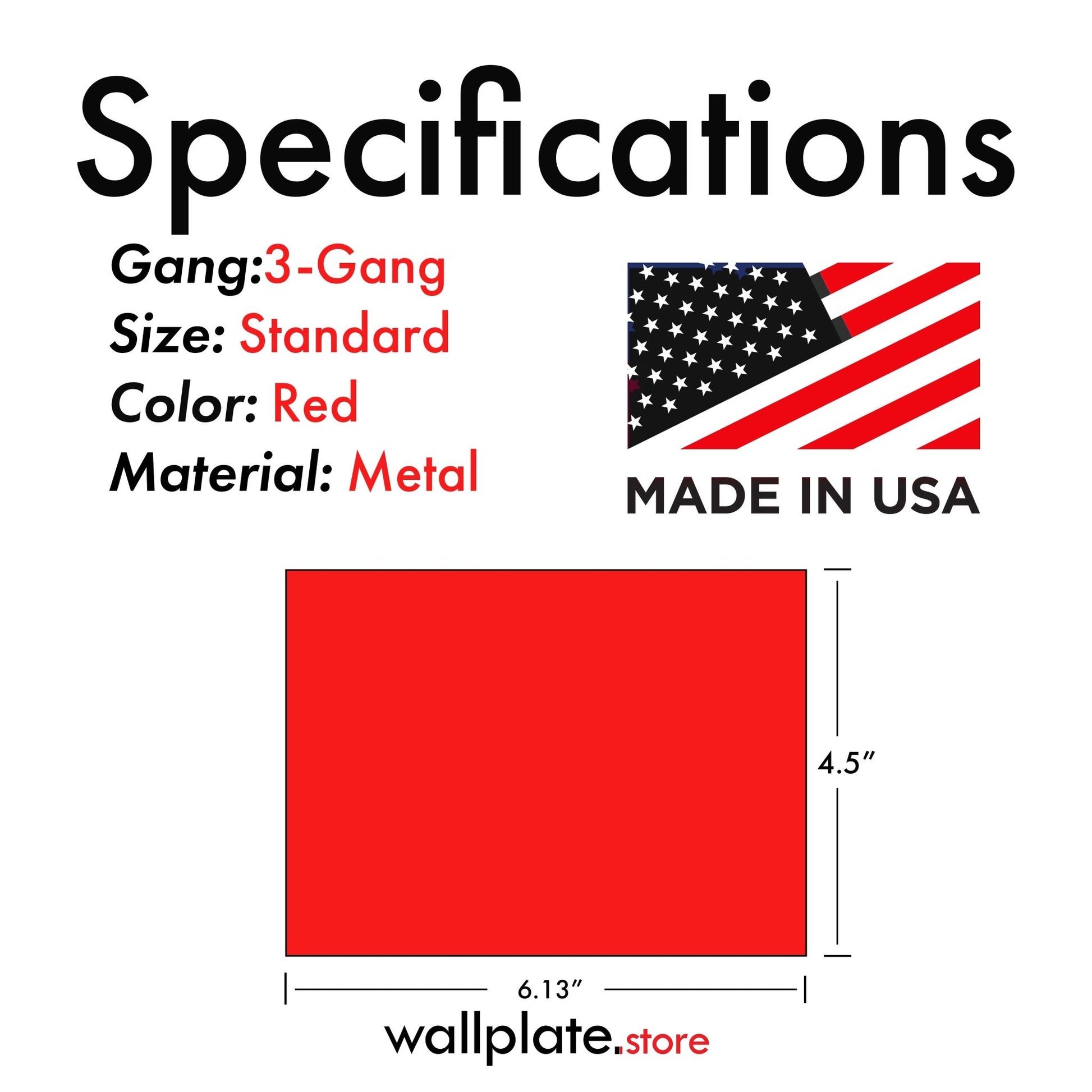 3 Gang Red Metal Duplex Receptacle Wall Plate - Wallplate.Store - Little Red General Store