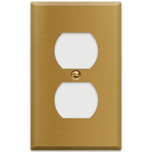 1 - Gang Satin Brass Duplex Receptacle Cover - Wallplate.Store - Little Red General Store