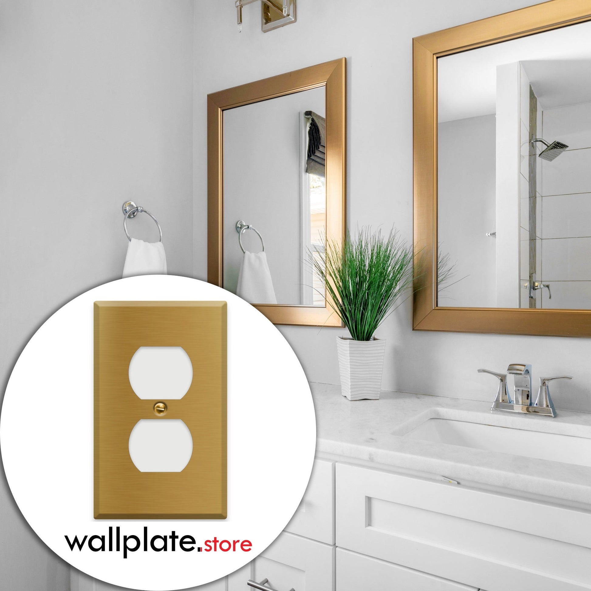 1 - Gang Satin Brass Duplex Receptacle Cover - Wallplate.Store - Little Red General Store