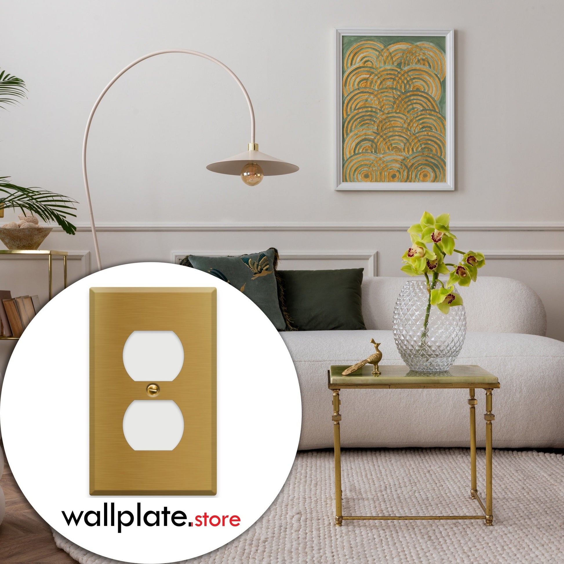 1 - Gang Satin Brass Duplex Receptacle Cover - Wallplate.Store - Little Red General Store