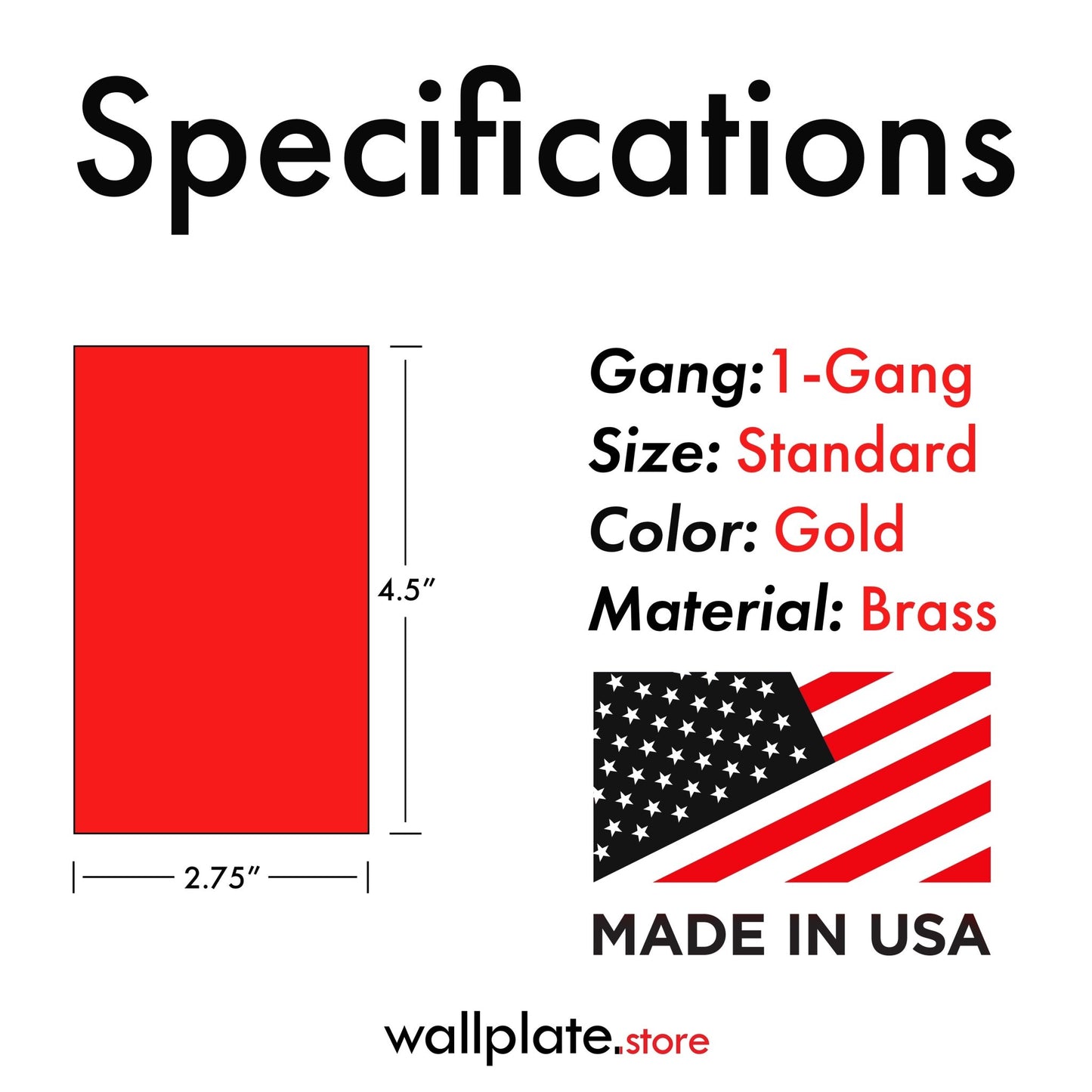 1 - Gang Satin Brass Duplex Receptacle Cover - Wallplate.Store - Little Red General Store