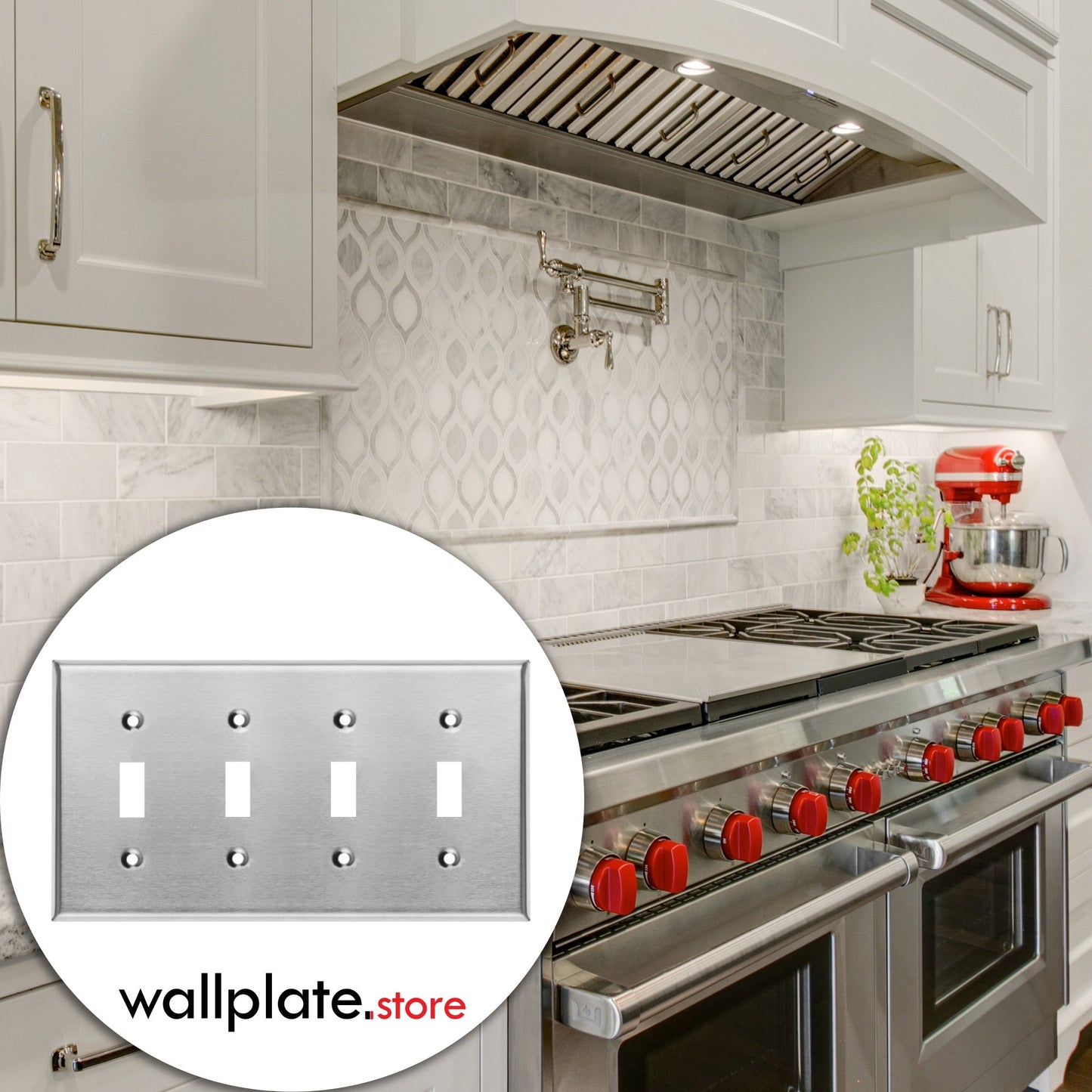 4 Gang Stainless Steel Toggle Switch Wall Plate Cover - Wallplate.Store - Little Red General Store