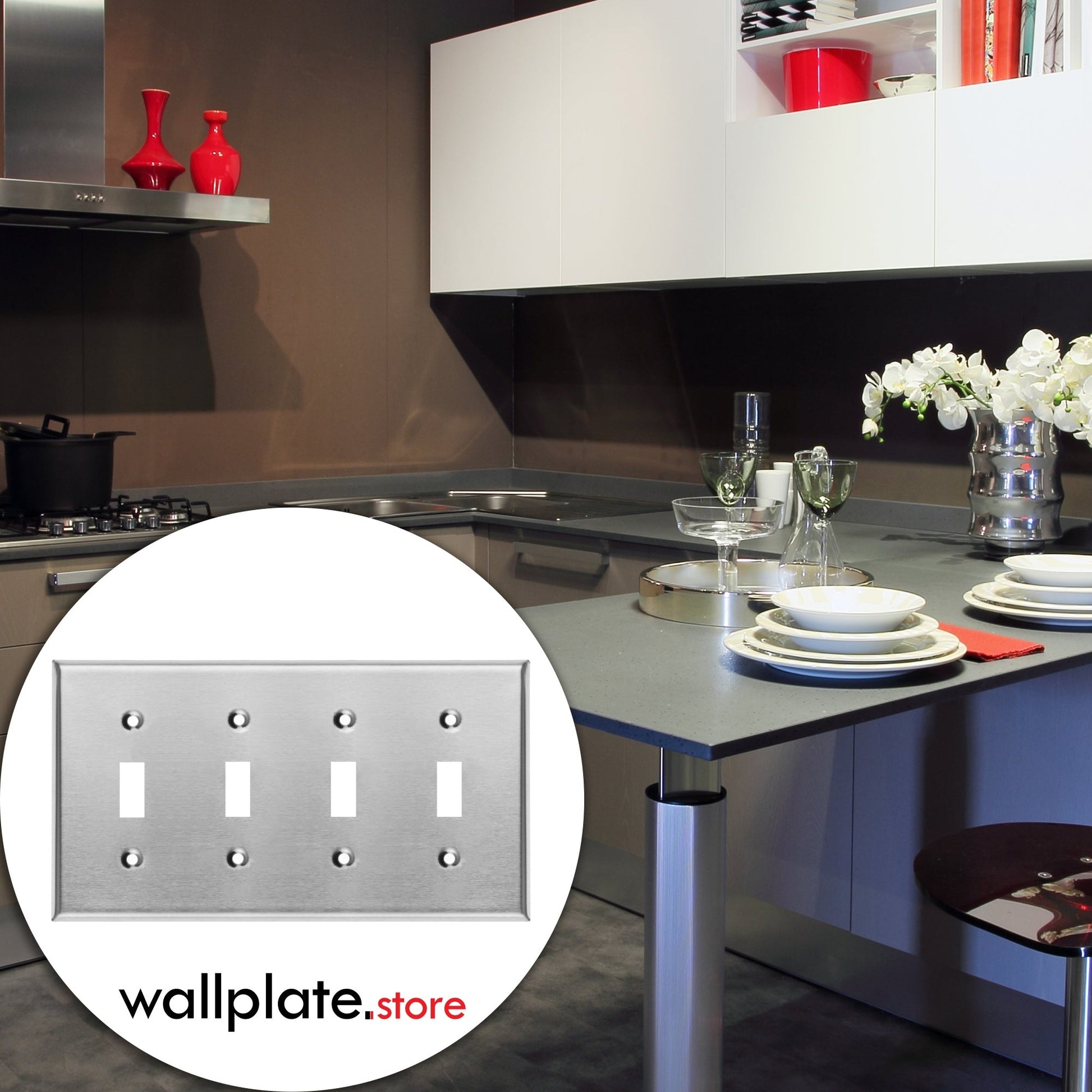 4 Gang Stainless Steel Toggle Switch Wall Plate Cover - Wallplate.Store - Little Red General Store