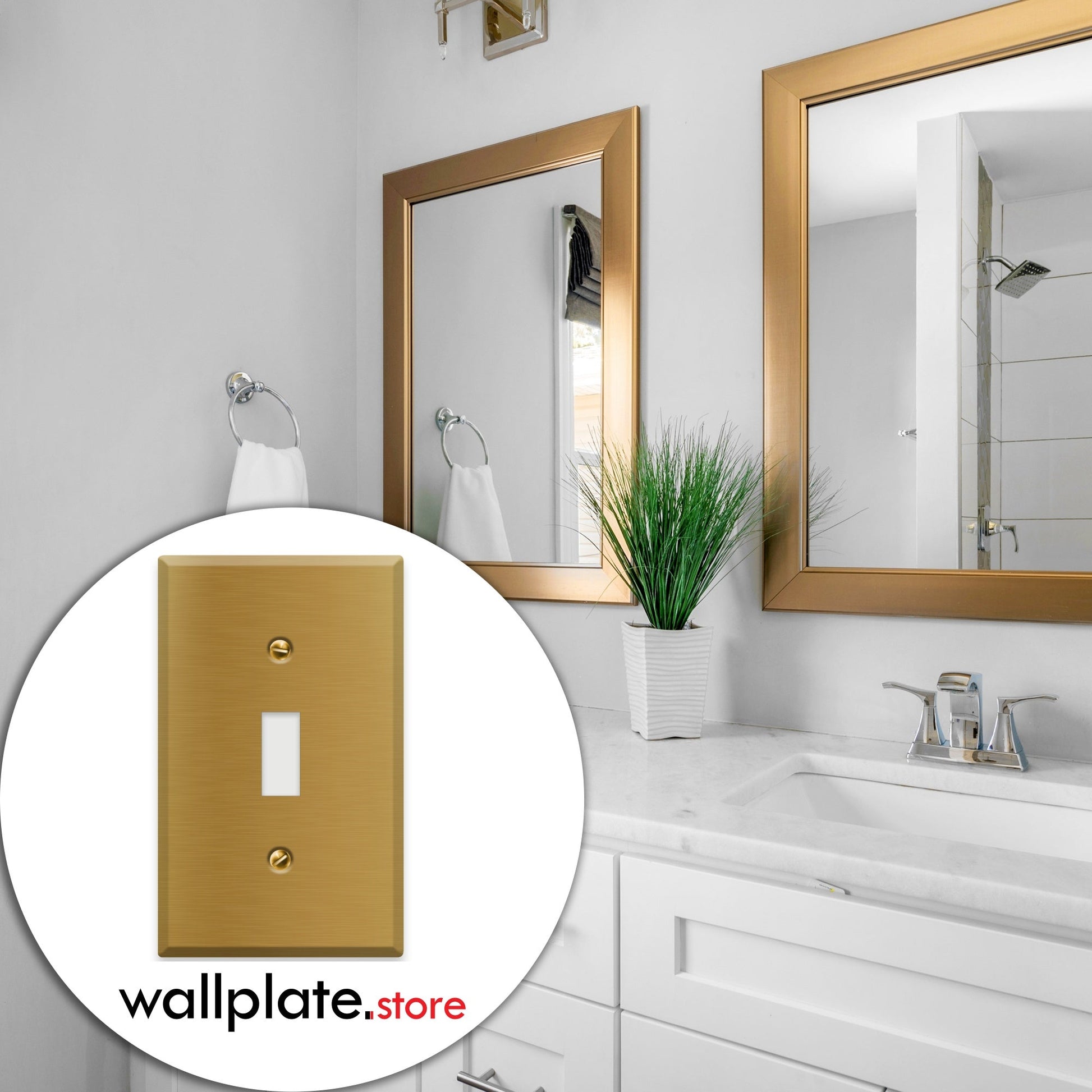 1 - Gang Satin Brass Toggle Switch Wall Plate Cover - Wallplate.Store - Little Red General Store