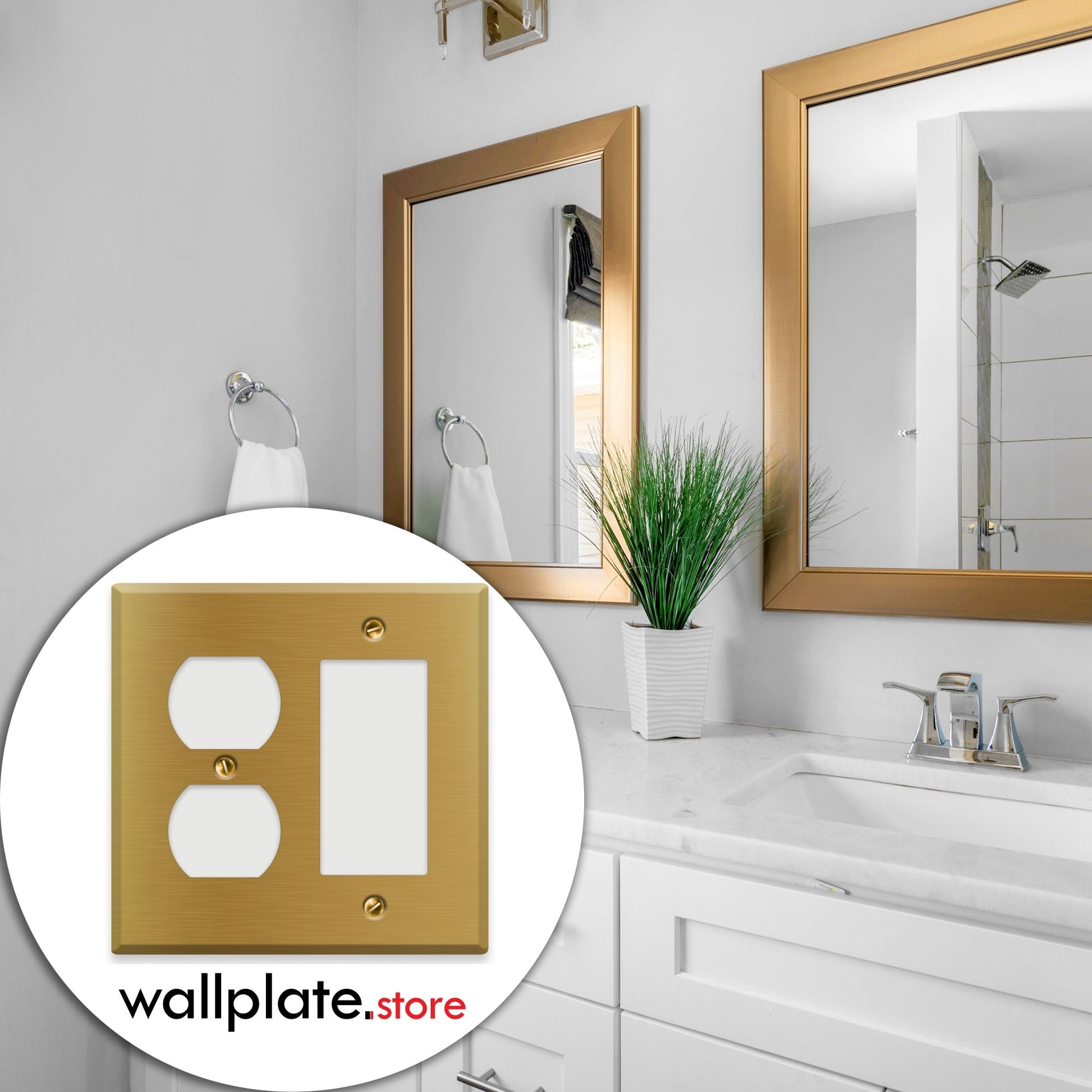 2 - Gang Satin Brass Duplex Receptacle / Decora Switch Cover - Wallplate.Store - Little Red General Store