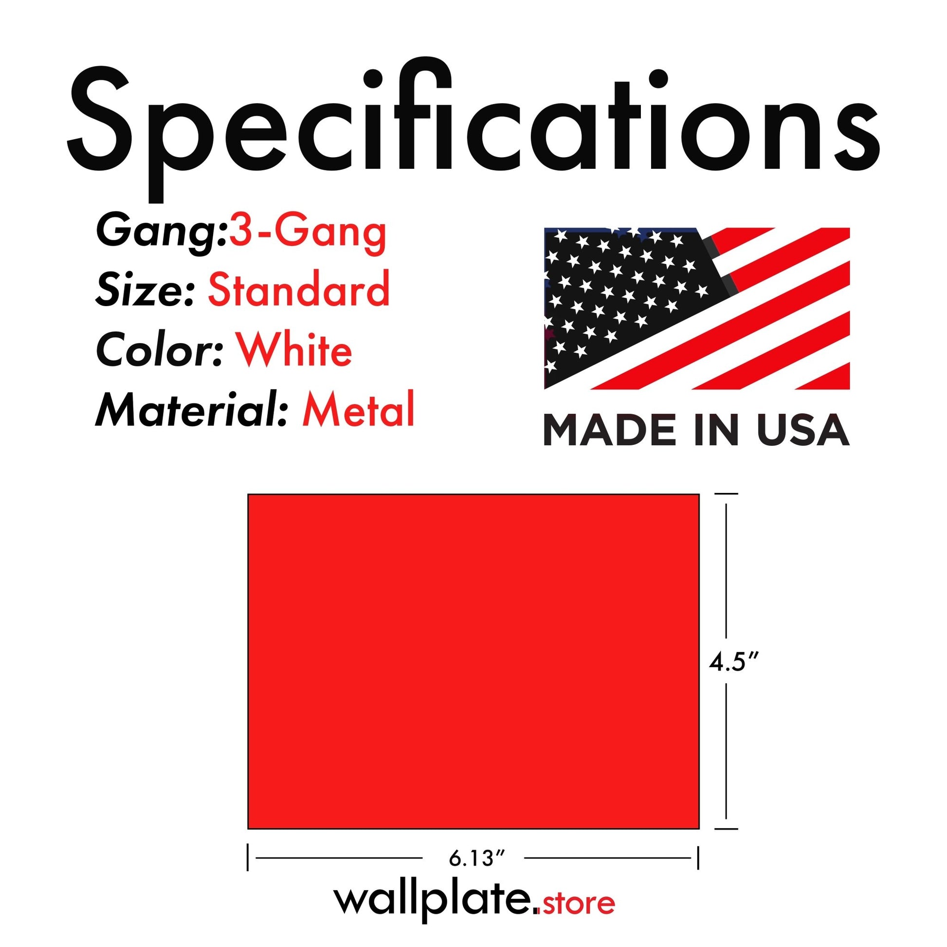 3 Gang White Metal Duplex Receptacle Wall Plate - Wallplate.Store - Little Red General Store