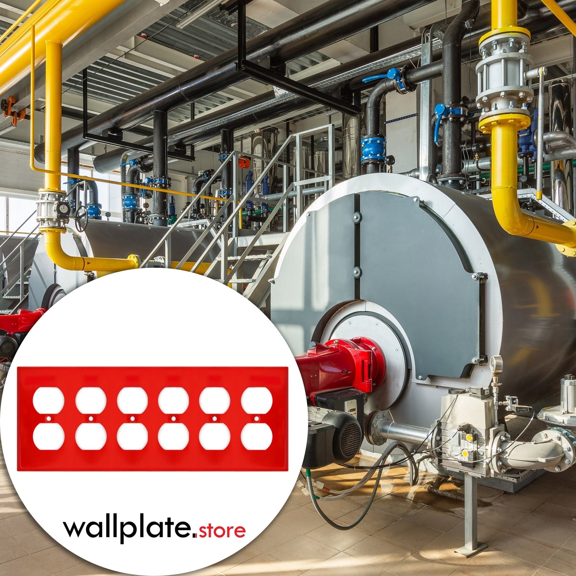 6 Gang Red Metal Duplex Receptacle Wall Plate - Wallplate.Store - Little Red General Store