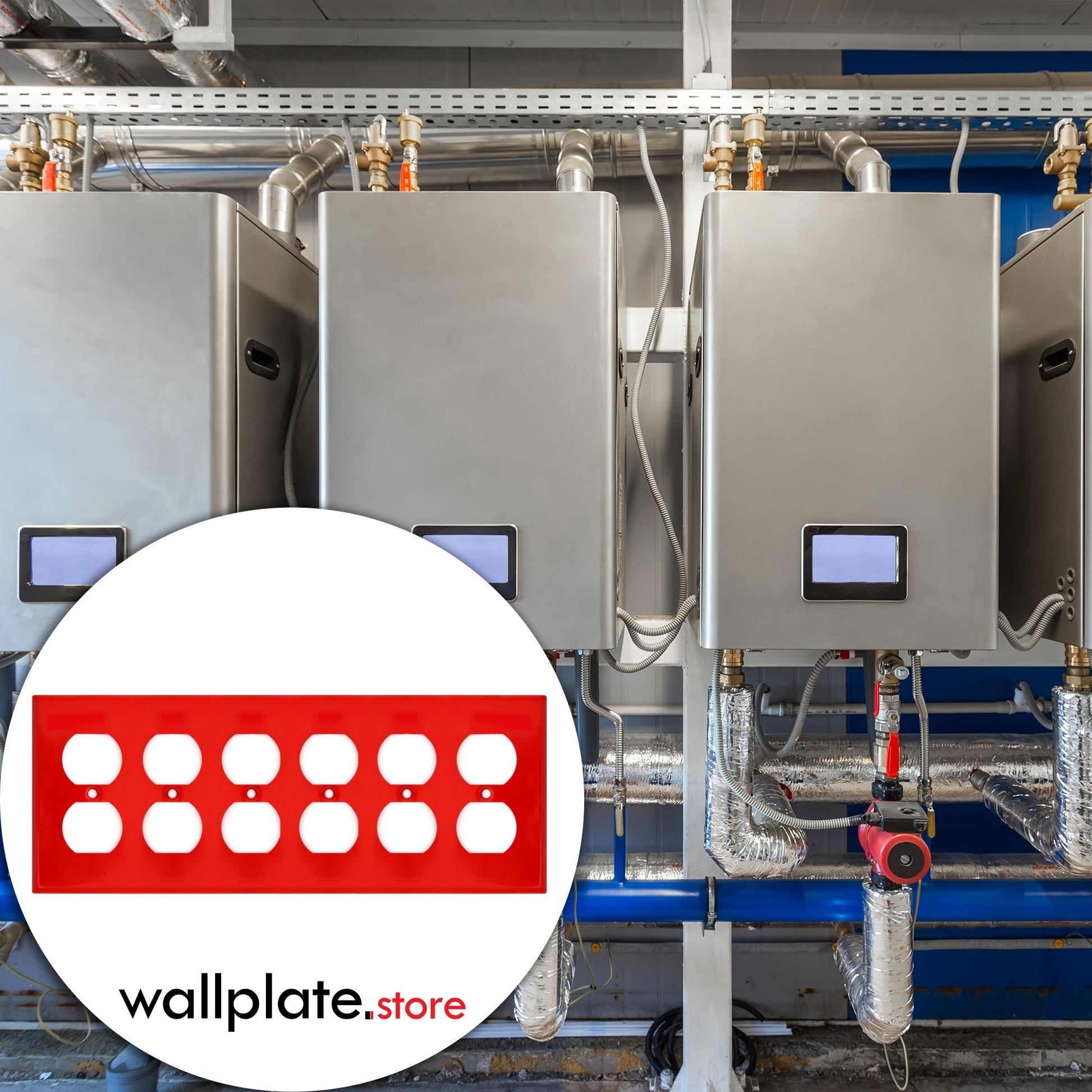 6 Gang Red Metal Duplex Receptacle Wall Plate - Wallplate.Store - Little Red General Store