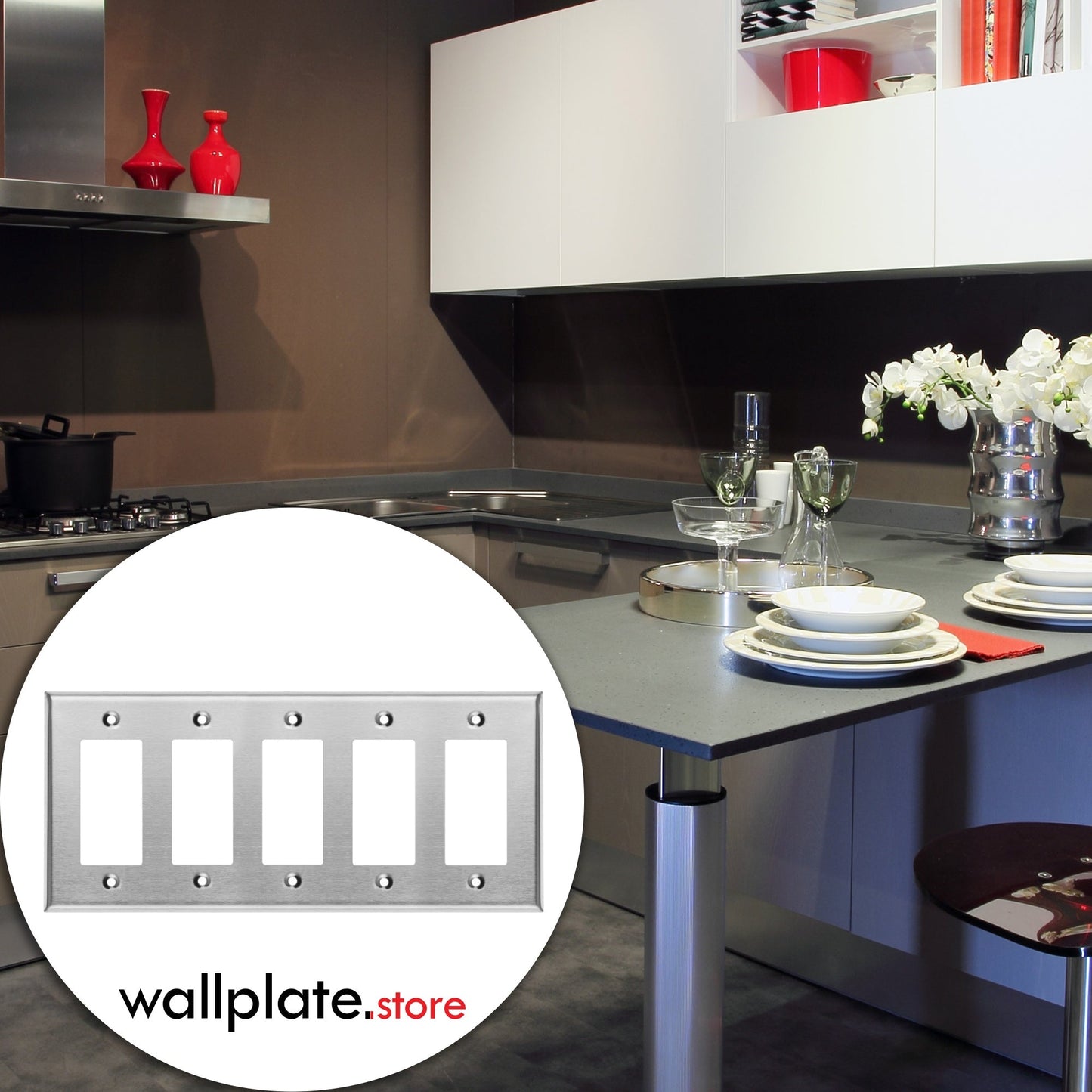 5 Gang Stainless Steel Decora Switch Wall Plate Cover - Wallplate.Store - Little Red General Store