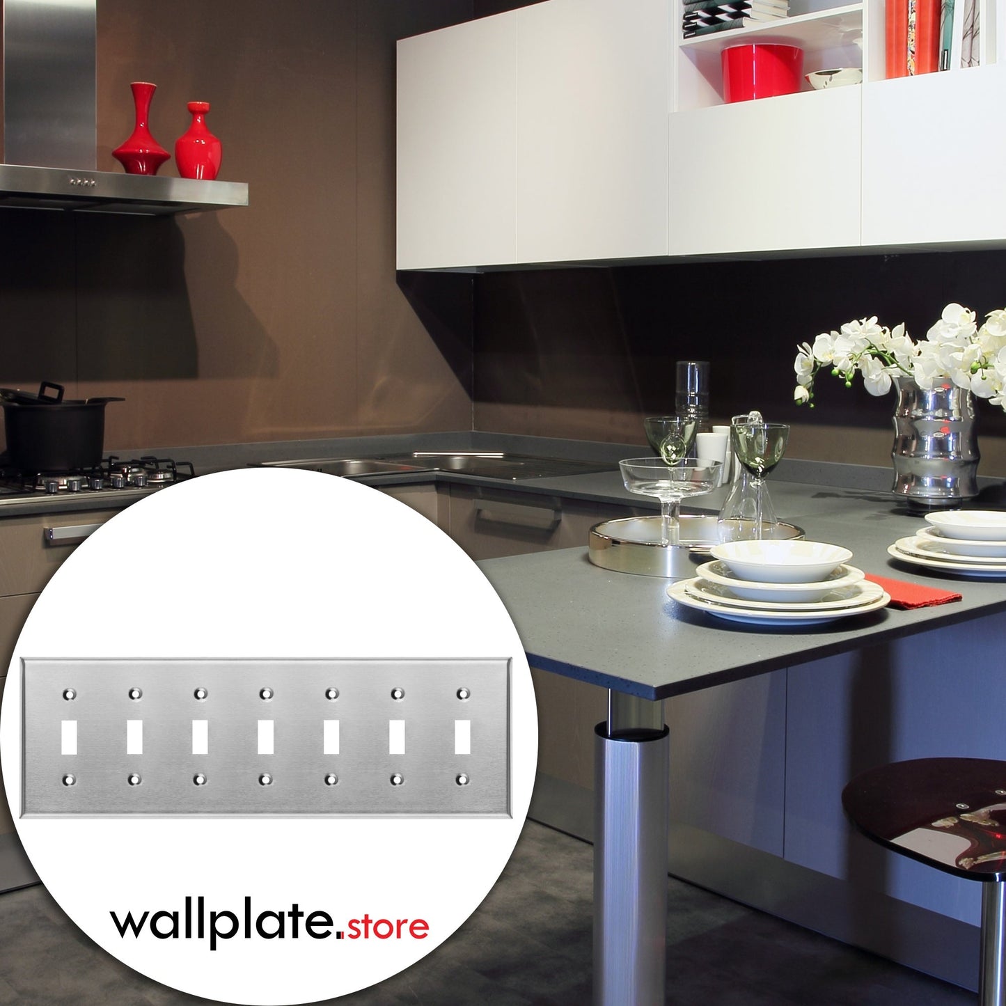 7 Gang Stainless Steel Toggle Switch Wall Plate Cover - Wallplate.Store - Little Red General Store