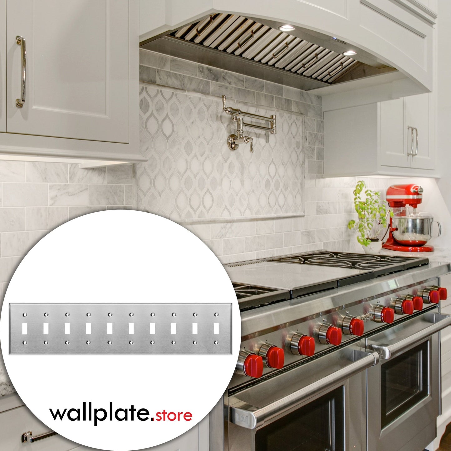 10 Gang Stainless Steel Toggle Switch Wall Plate Cover - Wallplate.Store - Little Red General Store