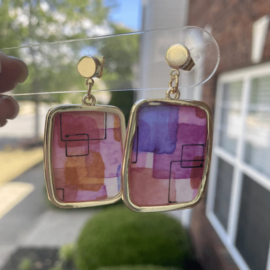 Framed Abstract Watercolor Dangle Earrings – Handmade in Charlotte NC