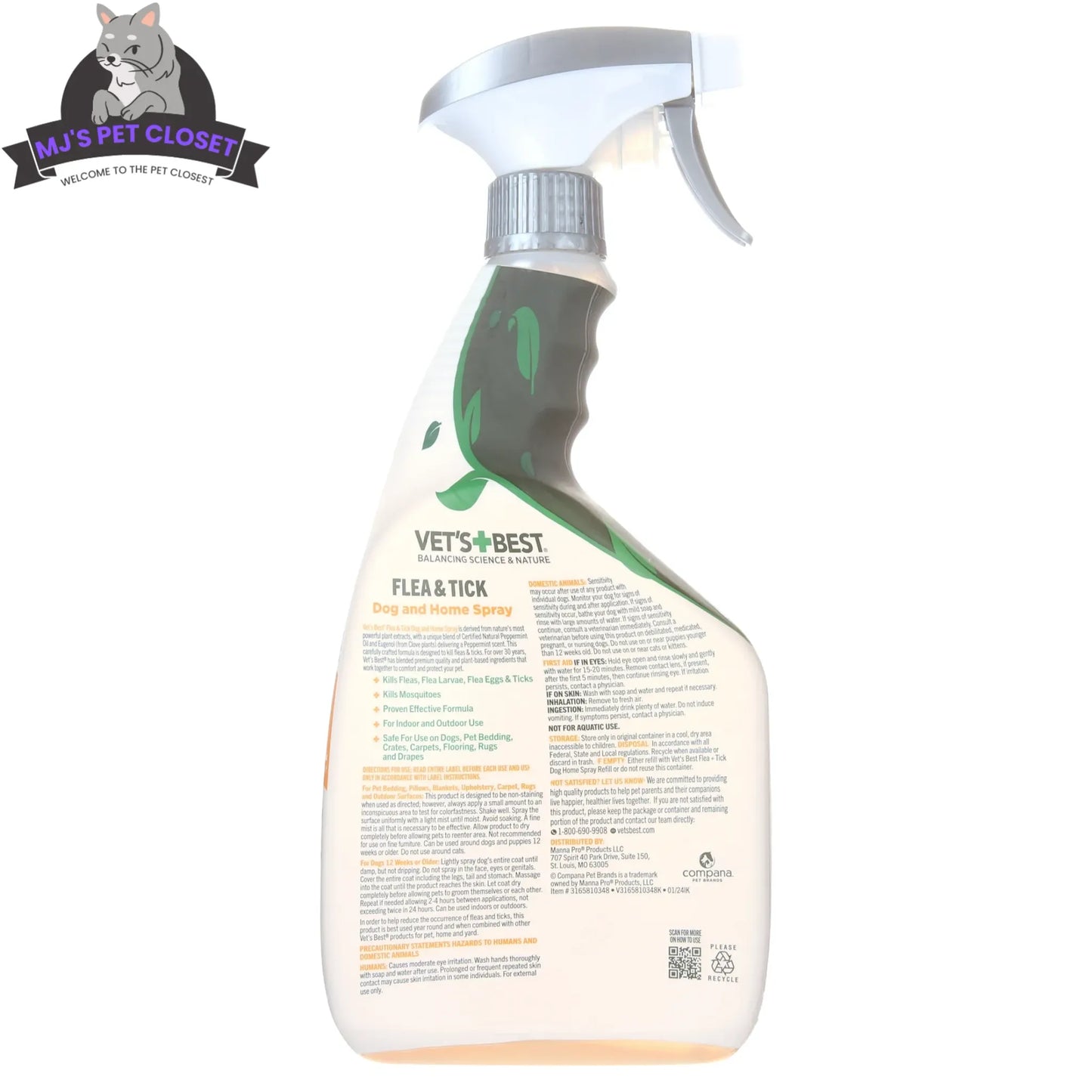 Vet's Best Flea and Tick Home Spray for Dogs - Refreshing Peppermint Scent - 32oz of Powerful Protection