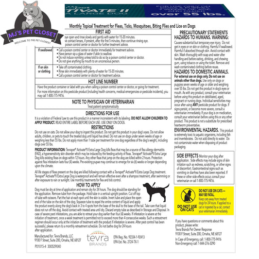 Protect Your Pup with Activate II Flea and Tick Prevention - Topical Drops for Extra Large Dogs (55+ lbs) - 4 Month Supply!
