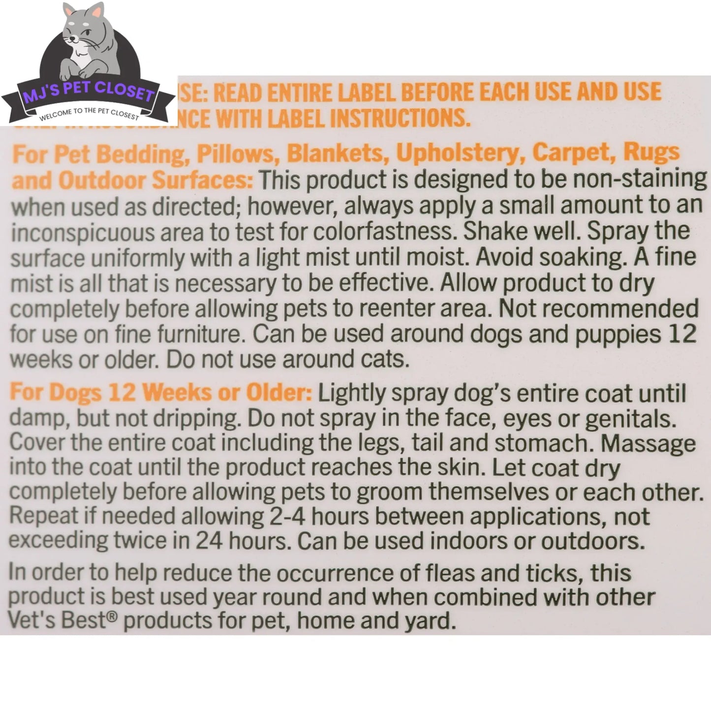 Vet's Best Flea and Tick Home Spray for Dogs - Refreshing Peppermint Scent - 32oz of Powerful Protection
