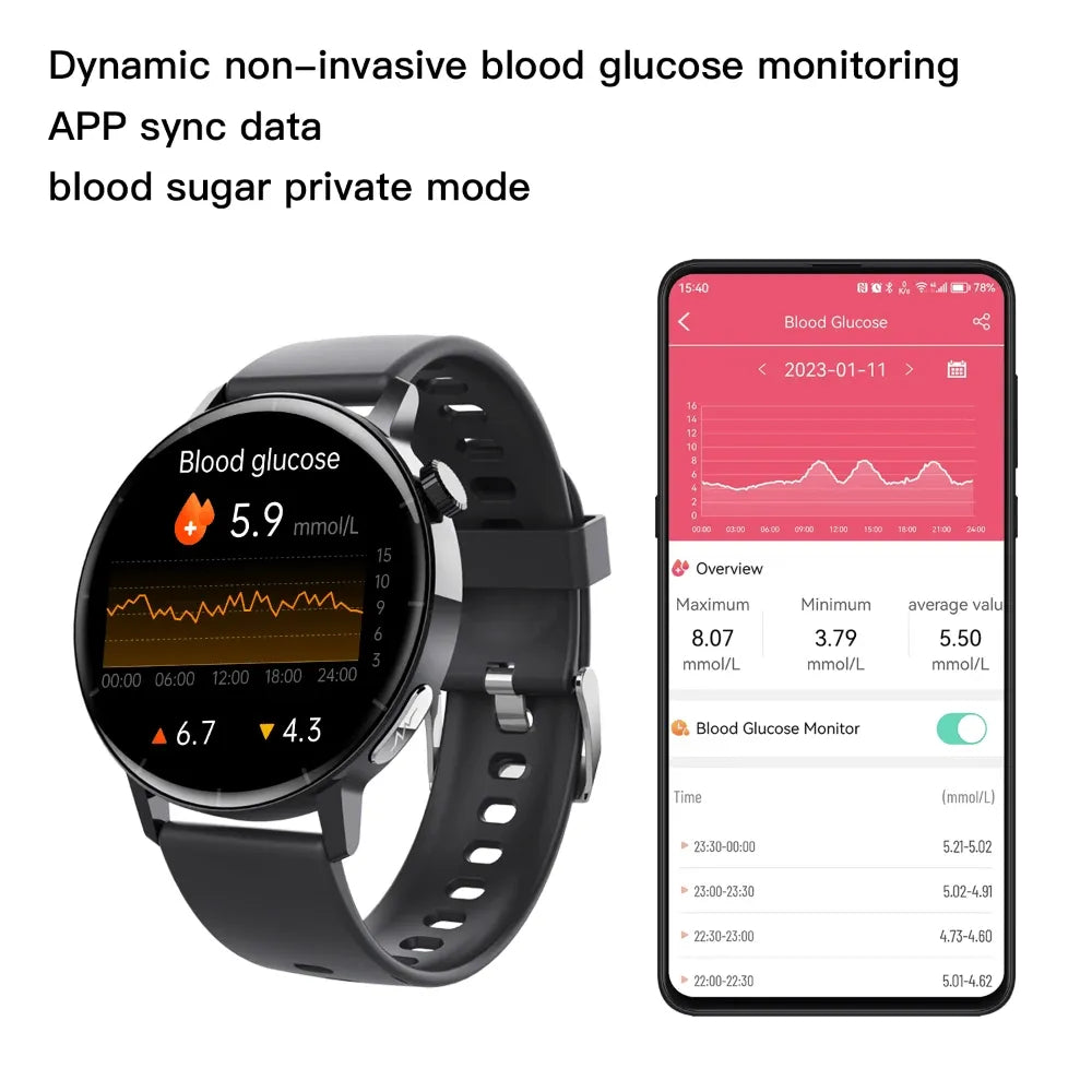 ECG monitor Smart Watch Non Invasive Blood Glucose Smart Watch with Blood Component Analysis - Wautton Outdoor Gear - Little Red General Store