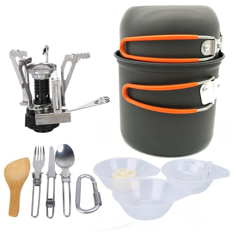 Outdoor Camping Cookware Backpacking Bowl Pot+ Mini Canister Stove Burner Foldable - Wautton Outdoor Gear - Little Red General Store