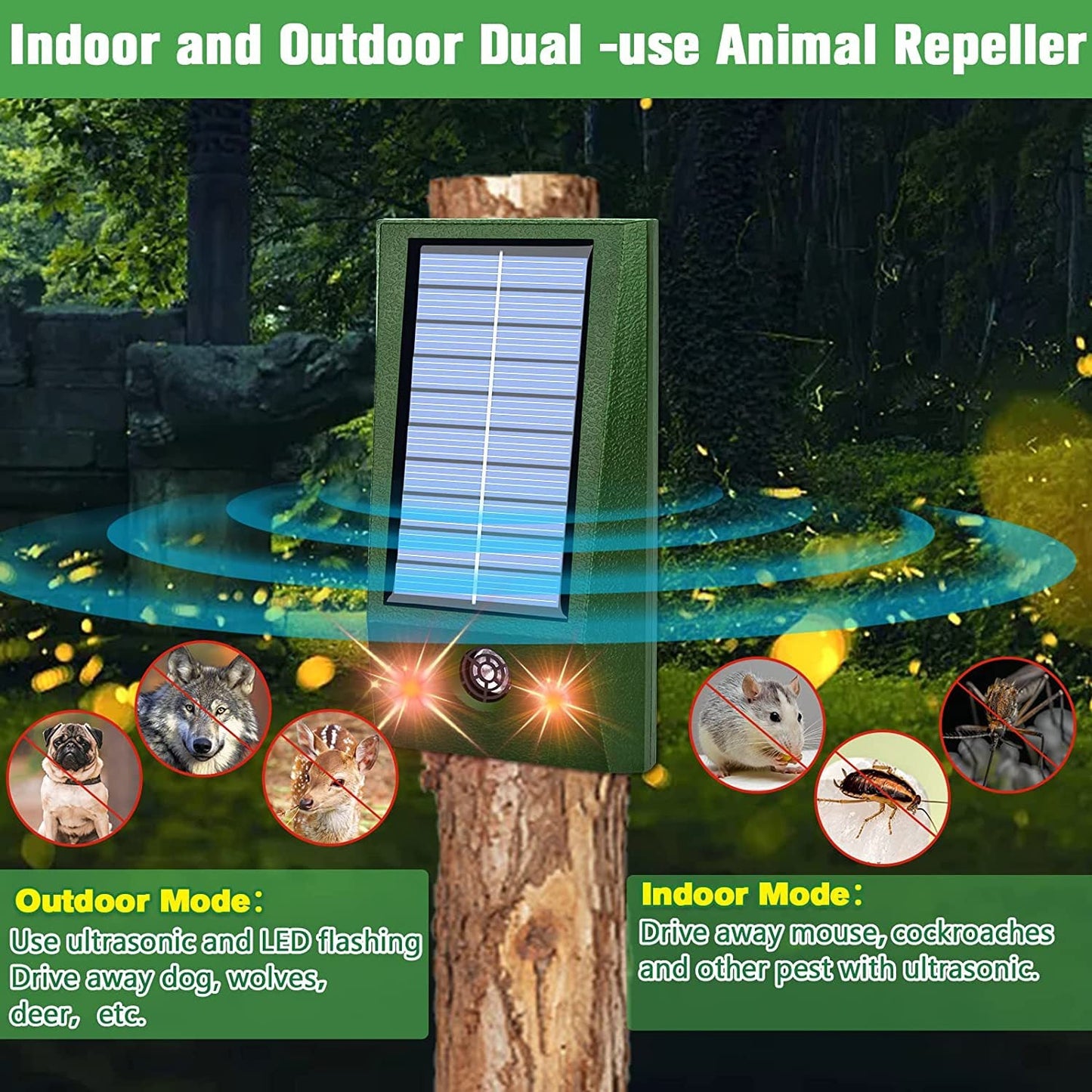 Ultrasonic Animal Repeller Outdoor Mouse Repellent Devices with Strobe Flashing Light Waterproof Solar Animal Repeller - Wautton Outdoor Gear - Little Red General Store