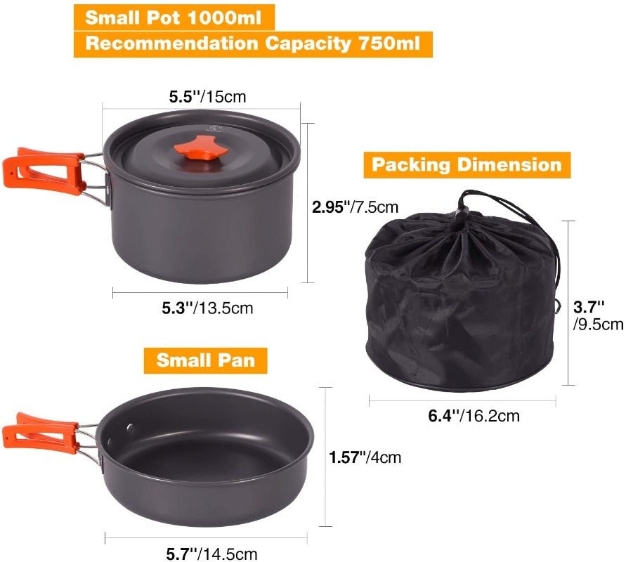 Wautton Camping Cookware Kit Pan and Pot for 1 - 2 person - Wautton Outdoor Gear - Little Red General Store