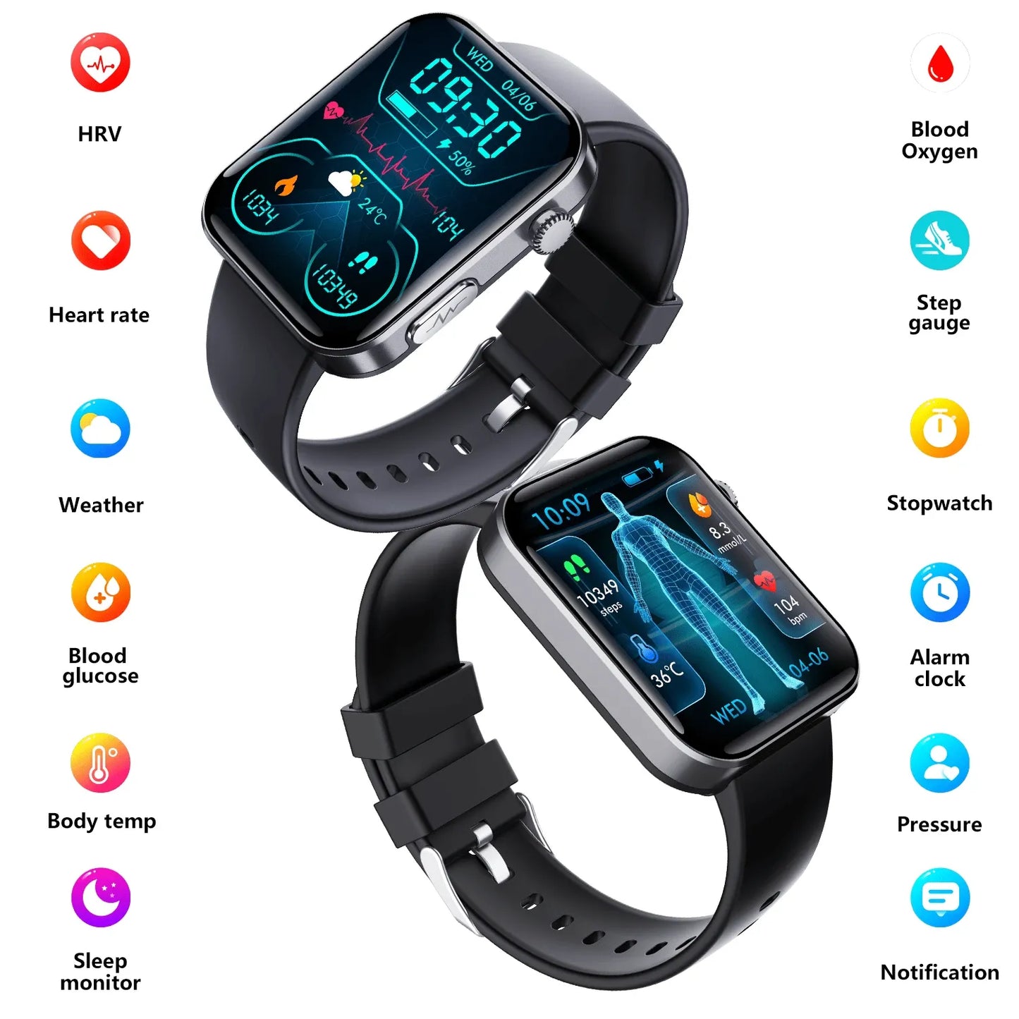 ECG smart watch with blood pressure monitor body temperature blood glucose heart rate blood oxygen - Wautton Outdoor Gear - Little Red General Store