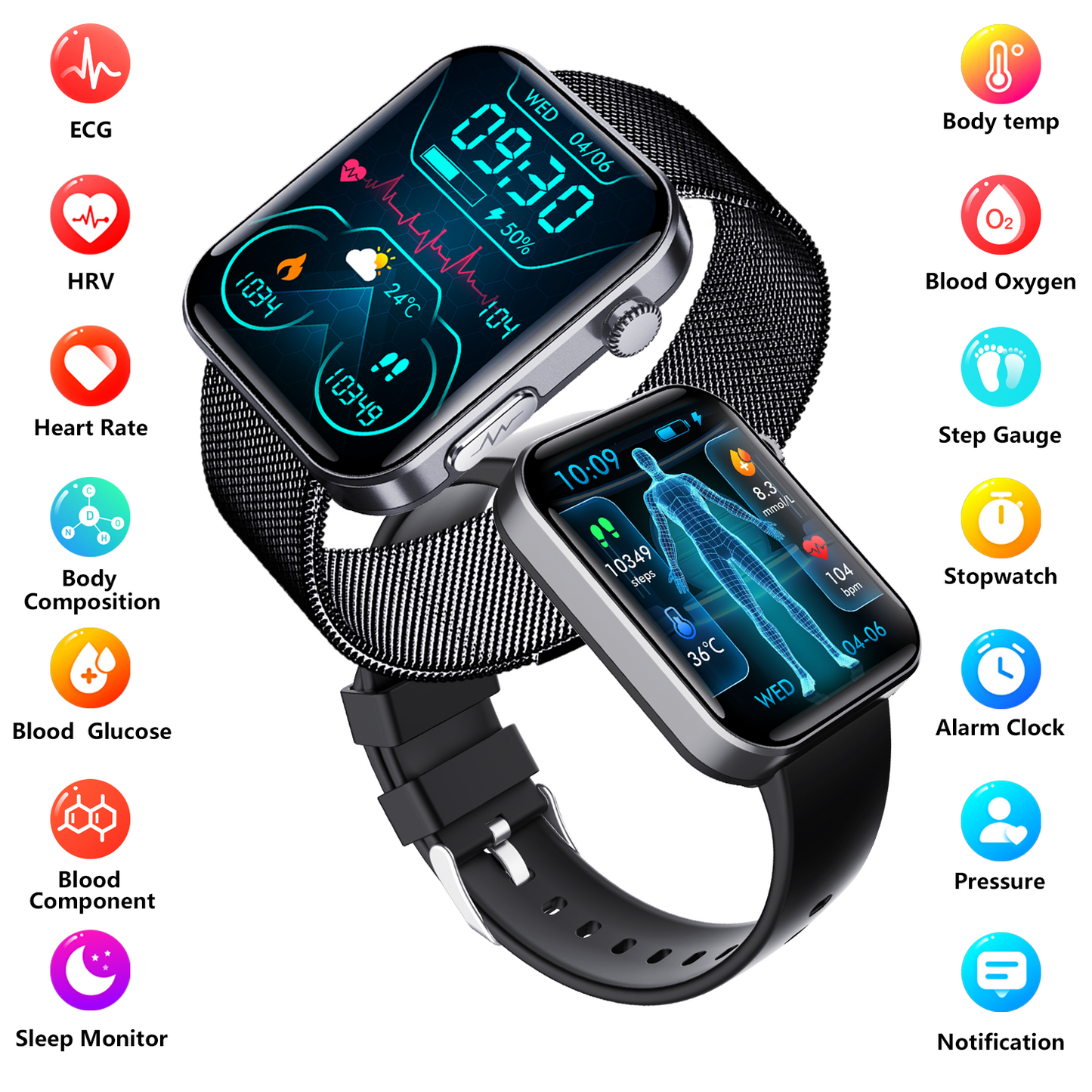 ECG smart watch with blood pressure monitor body temperature blood glucose heart rate blood oxygen - Wautton Outdoor Gear - Little Red General Store