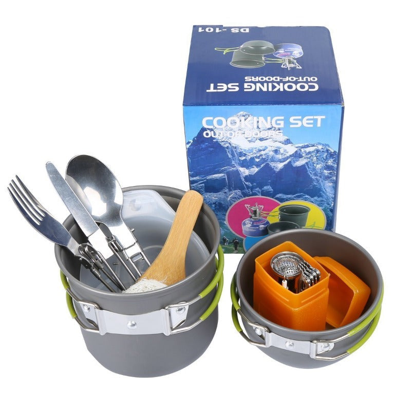 Outdoor Camping Cookware Backpacking Bowl Pot+ Mini Canister Stove Burner Foldable - Wautton Outdoor Gear - Little Red General Store