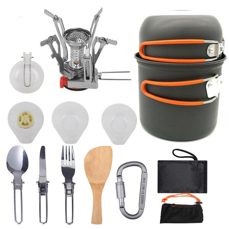 Outdoor Camping Cookware Backpacking Bowl Pot+ Mini Canister Stove Burner Foldable - Wautton Outdoor Gear - Little Red General Store