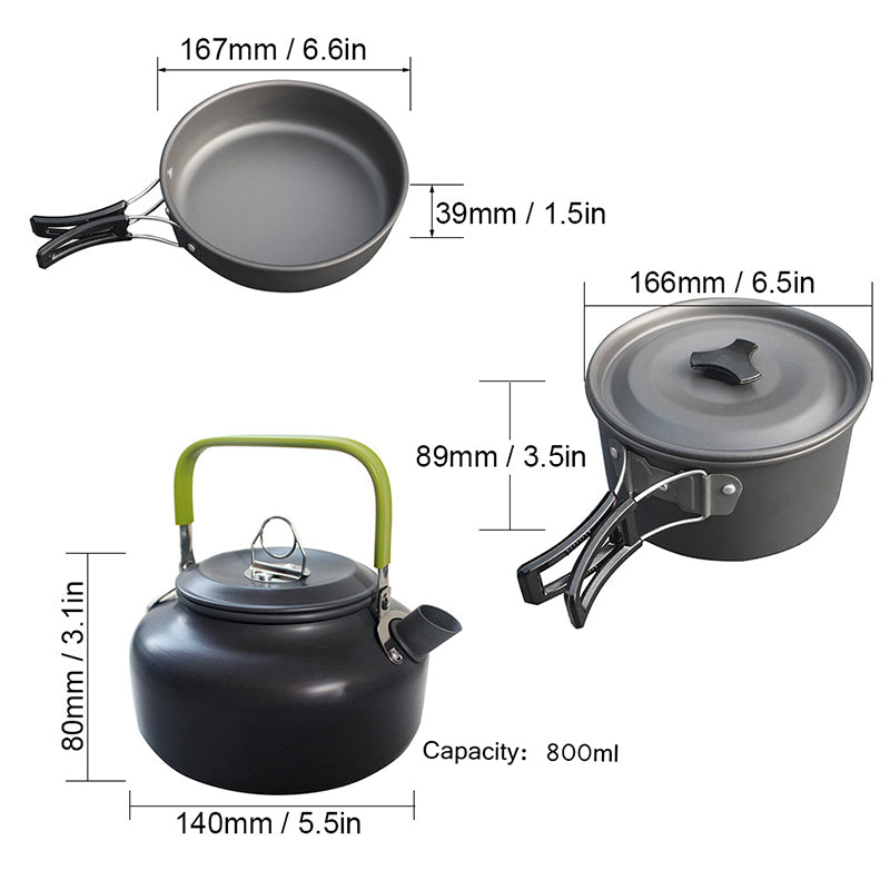 2 - 3 person Camping Cooking Ware Sets Pots Pans Picnic - Wautton Outdoor Gear - Little Red General Store